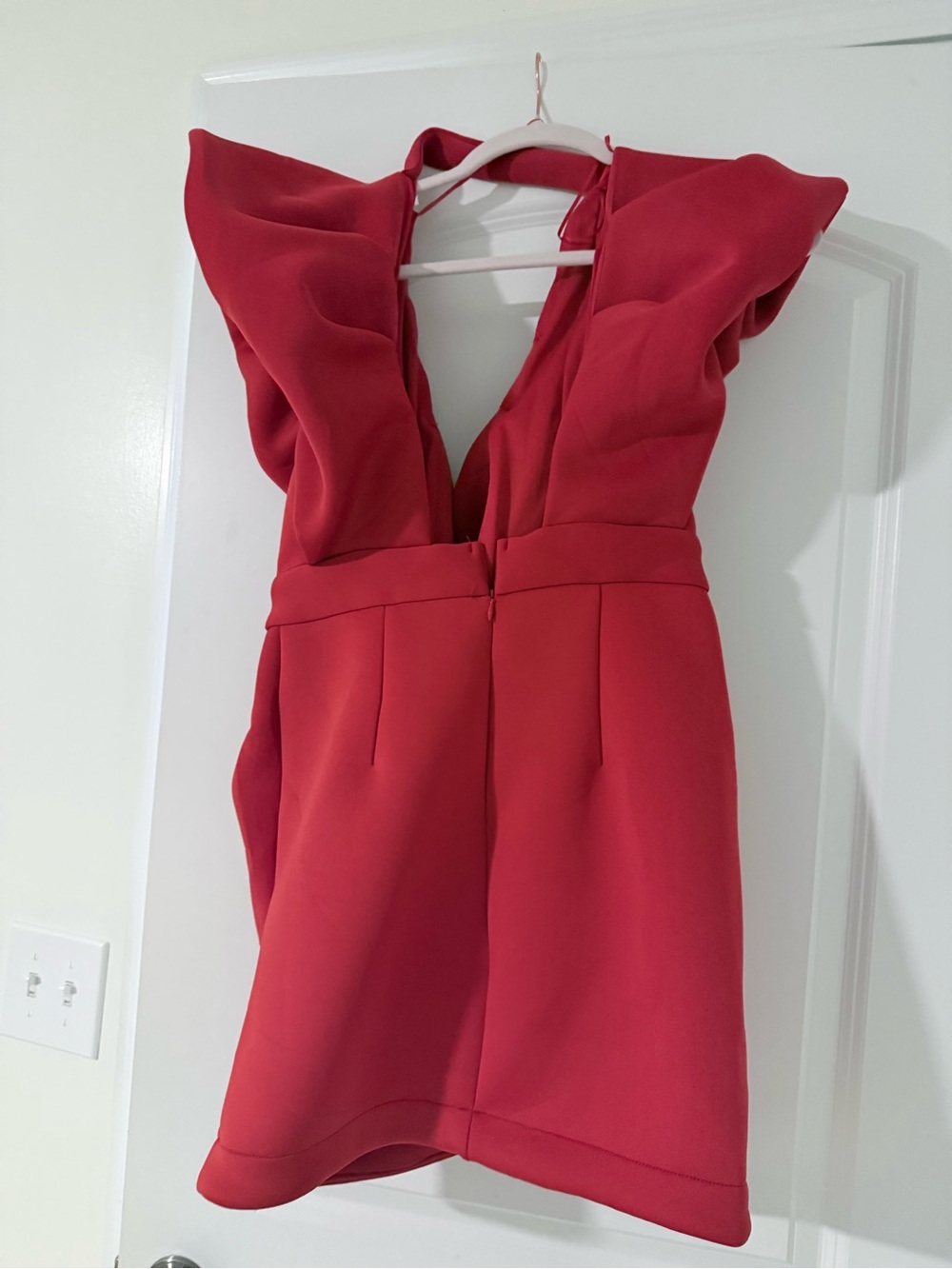 Red Ruffle Deep V Mini Dress - Picture 2 of 4